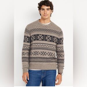 Old Navy Tan and Black Crewneck Sweater with Nordic Patterns
